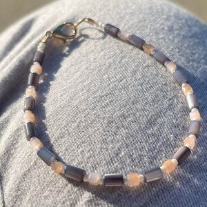 Handmade Elegant Gray and Cream Beaded Bracelet